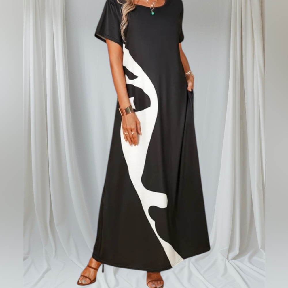 NORACORA Face On Black And White Color Blocked Maxi Dress New Size XXL